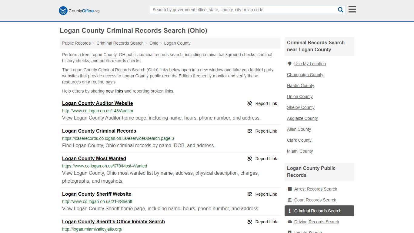 Logan County Criminal Records Search (Ohio) - County Office
